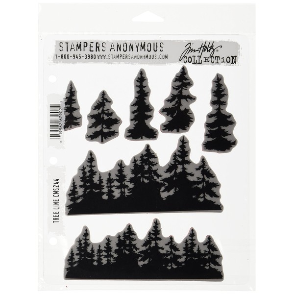 Stampers Anonymous Tim Holtz Cling Rubber Stamp Set, 7" by 8.5", Tree Line