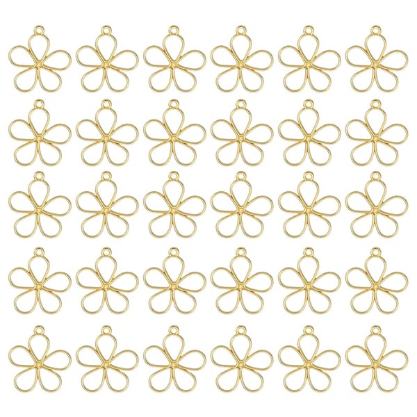 uxcell 30Pcs Alloy Open Bezel Pendants, Sky Flower Open Back