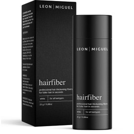 LEON MIGUEL Hair Fiber - Premium Hair Thickener – Immediately Conceals Receding Hairlines, Hair Loss, Balding Areas and Thinning Hair – Hair Powder | 25g (WHITE)