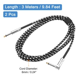 MECCANIXITY 2 PCS Guitar Instrument Cable 10 Feet 1/4 Inch to 1/4 Inch 6.35mm Straight to Right Angle Jack Stereo Audio Interconnect Cord Balanced Line for Guitar Bass Braided White