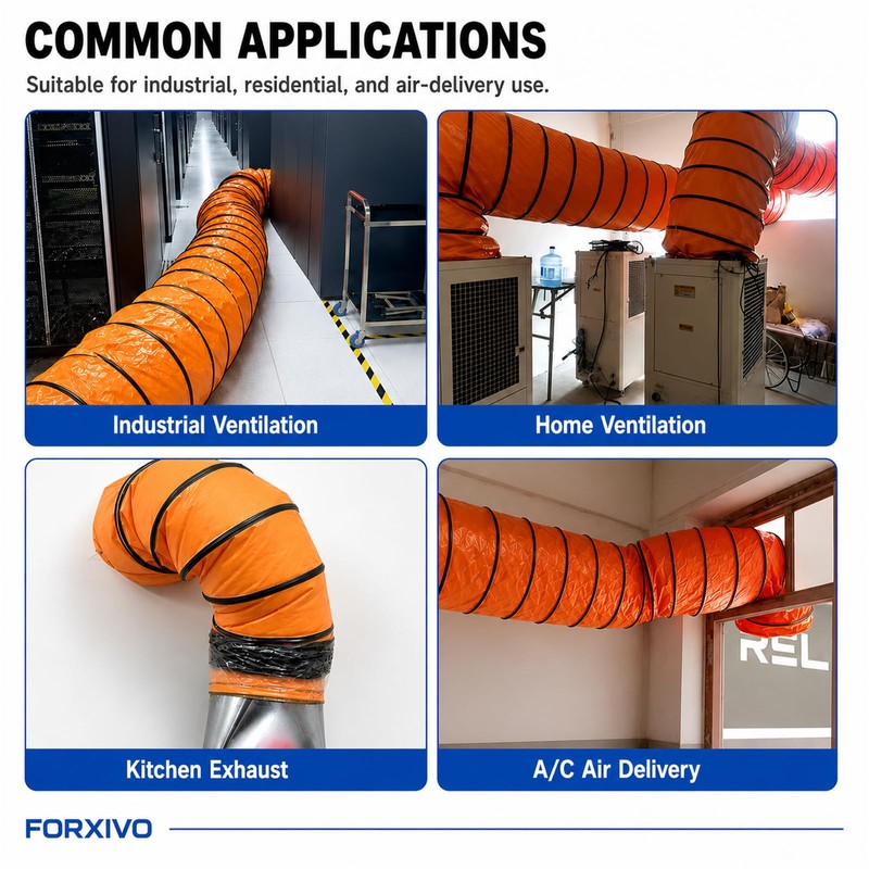 8 Inch Flexible PVC Duct Hose, 25 FT Orange Exhaust