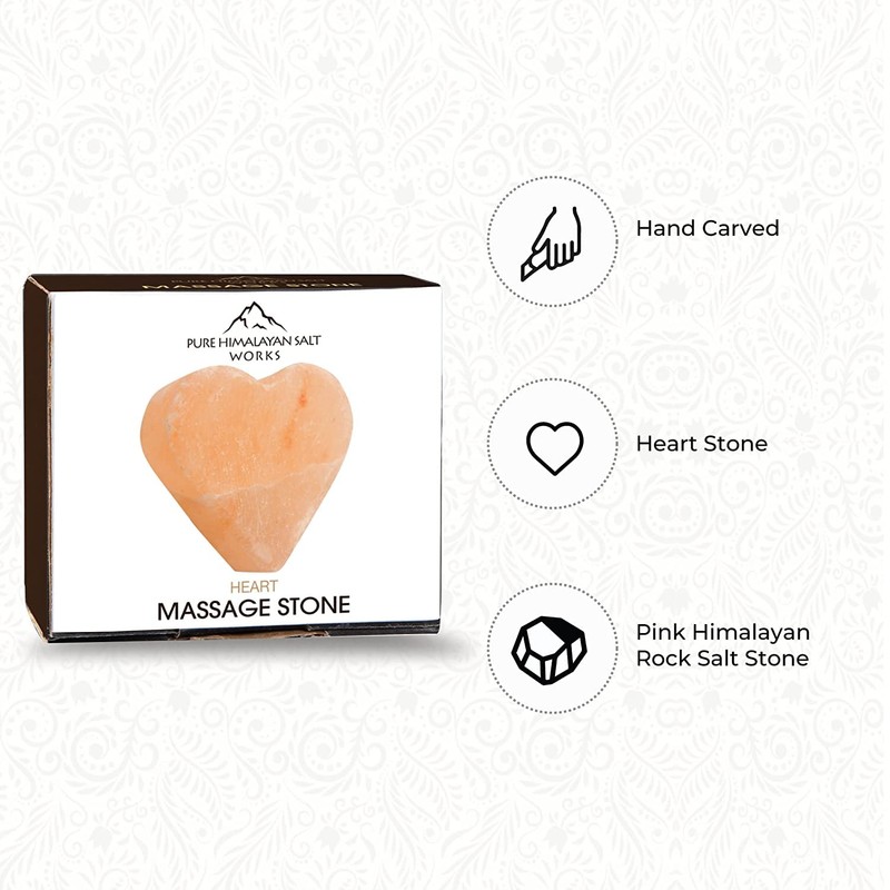 Pure Himalayan Salt Works Heart Massage Stone, Pink Crystal Hand-Carved