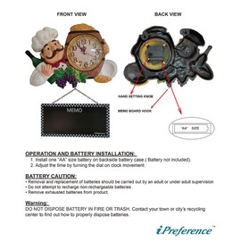 iPreference 2 in 1 Wall Clock and Black Board with Chef Décor Display and Leave Your Message on The rewritable Black Board, Decoration/Home/Kitchen/Livingroom/Dining Room/Restaurant/Bar/Cafe