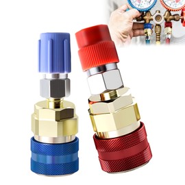 2Pcs R1234yf to R134a Adapter Quick Couplers Recovery Machine Recharge Kit High/Low Side Brass Conversion Adapters AC Hose Fitting Connectors for R-1234yf Automotive AC Coolant System Evacuation Refil