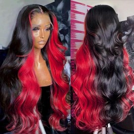 GAIWAC 13x6 99J Burgundy Lace Front Wigs Human Hair Ombre Red Burgundy Colored Wig Human Hair 200 Density Pre Plucked 13x6 HD Lace Frontal Colored Wigs Human Hair Body Wave For Women 20 Inch