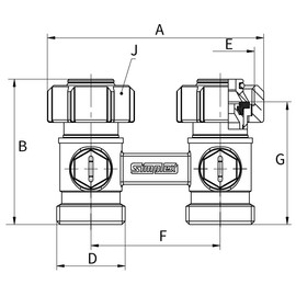 Simplex F10014 Exclusive D2/50 Tap Block Right Connection Module Exclusive H Bitube for Radiators G3/4 Inch Male Thread Efficient Heating Control