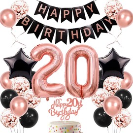 Anlgdi Geburtstagsdeko 20 Jahre Frau, Luftballons 20. Geburtstag Dekoration Frauen, Happy Birthday Deko 20 Geburtstag Frauen, Roségold Ballons 20. Geburtstag Party Dekoration Set
