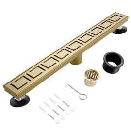 muschbath 32 Inch Linear Shower Drain, Brushed Gold Shower Drain, Removable Grate, 304 Stainless Steel, Easy to Install And Clean for Bathrooms (Drain Base Not Included), LSD-30A-32G