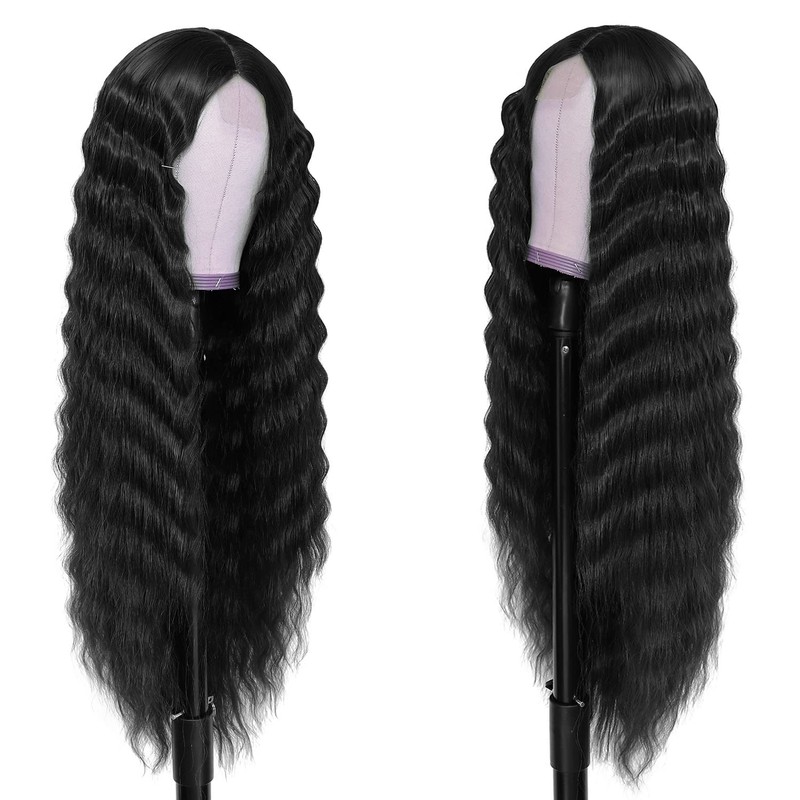 INSTASTYLE 30 Inch Synthetic Curly Wigs for Women Long Black