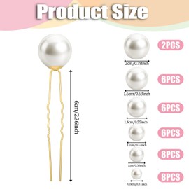36 Pcs Wedding Pearl Hair Pins Bridal Pearls Bobby Pins U Shaped Hairpins Different Sizes Vintage Single Pearl Hair Accessories for Brides Bridesmaids Women Girls (Gold)