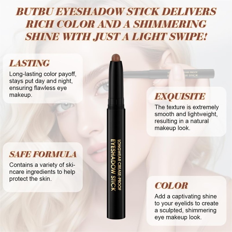 BUTBU Eyeshadow Stick, Shimmer Eye Shadow Stick, Cream Eyeshadow, Blendable