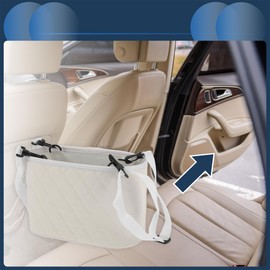 INFINAUTO Car Trash Can Front Rear Seats 10.2" Length 4.3" Width 7.1" Height Auto Trash Bin Faux Leather White Hanging