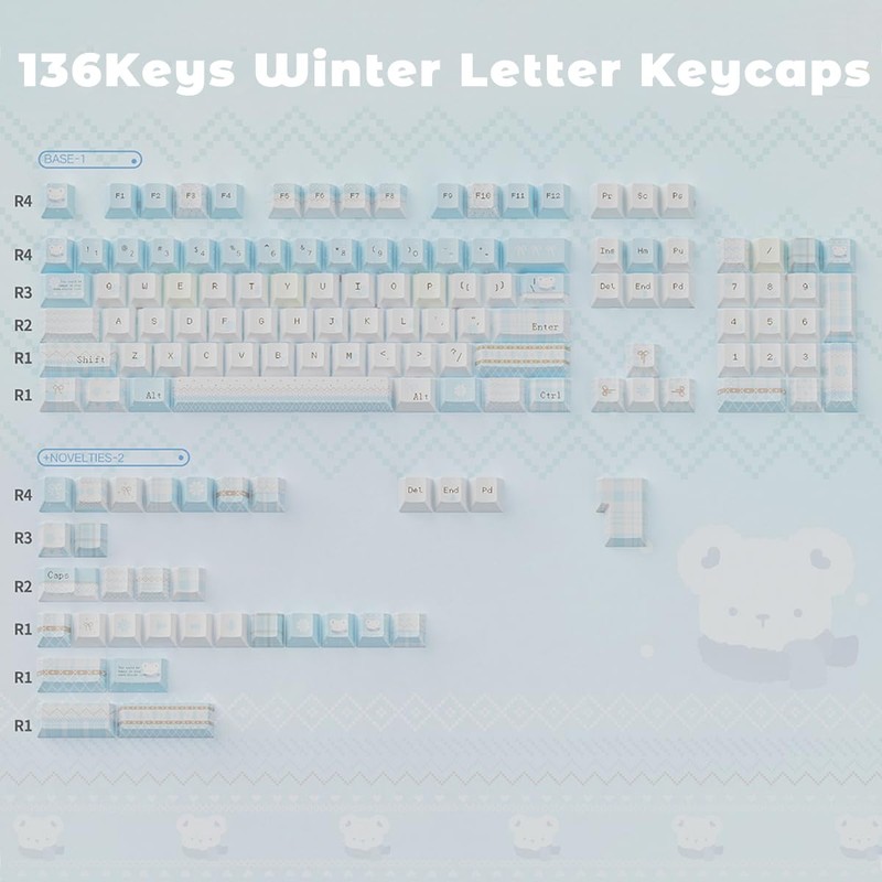 SUEHIODHY PBT Keycaps, Minimalist Blue Keycaps Set, 136 Keys Cherry