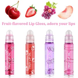 AOOWU Glitter Lip Gloss, Colourless Roll On Lip Glow Oil, Transparent, 4 Sticks Fruity Moisturising Lip Oil, Lip Gloss for Long-Lasting Glossy Nourishing Lips (Pack of 4)
