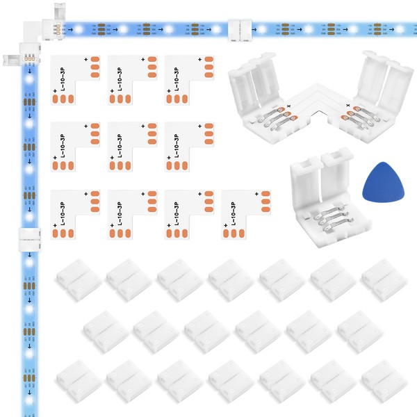 WENHSIN 10-Packs L Shape 3-Pin LED Connectors for LED Strip