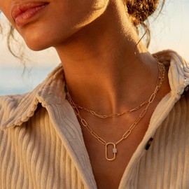 Aobei Pearl 18K Gold Moon Star Lion Evil Eye Pendant Necklace Medallion Paperclip Chian Choker Layering Jewery for Women, Metal, Cubic Zirconia