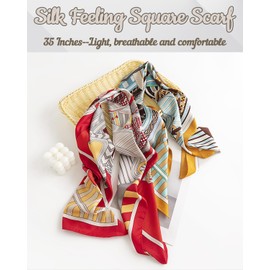 MIZZEO Head Scarf for Women, Fashion Like Silk Square Scarfs for Women Bag Hair Scarves Gift Packed 35"*35"-Geometric Shapes