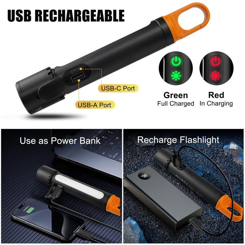 Rechargeable Flashlight 3 Light Source, High Lumens Magnetic Flashlights High
