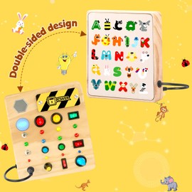 TINTECUSA LED Busy Board, Wooden Sensory Toys for Toddler, Montessori Music Toy for Airplane, Travel Activity Educational Learning Toy, Busy Light Switch Autism Toys, Birthday Boys Girls Gifts