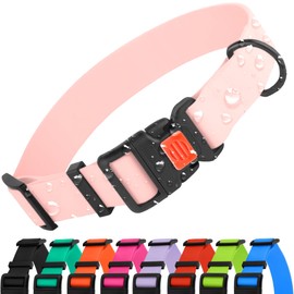 CollarDirect Waterproof Dog Collar - Silicone, Plastic Collar, Odor-Resistant, Easy to Clean, for Large, Medium, Small Dogs - Adjustable Collar with Breakaway Buckle (Neck Fit 12"-16", Baby Pink)