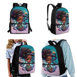 YECARYPOD African Girl School Backpack for Kindergarten Girls Black Girl Kids Backpack Set with Water Bottle Holder Lightweight Elementary Bookbag School Backpack for Children Back to School