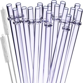 9 Inch Long Clear Reusable Hard Plastic Replacement Drinking Straws for 16 20 30 32 oz Mason Jars,Tumblers,Yeti,Set of 18 with 2 Cleaning Brush,BPA-Free Unbreakable.