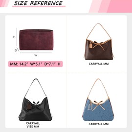 Carryall PM Insert Organizer, Velvet Bag Organizer Insert for Tote, Fit lv Carryall PM Insert and More, Sturdy Gold Zipper, Pecfect for Handbag Shaped & Organized(Small,Red)