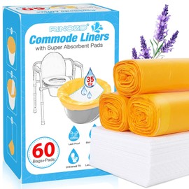 Commode Liners with Absorbent Pads 60 Pack Leak-Proof Bedside Commode Bags for Adults Lavender Scent Disposable Universal Fit for Standard Toilet Chairs, Portable Toilets & Camping