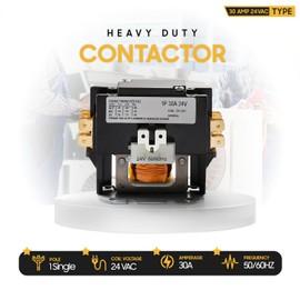 Seentech Heavy-Duty Contactor with 24VAC Coil - Perfectly Compatible with relays, air conditioners, Heat Pumps, and Refrigeration Systems (130A 1-Pole 30 Amp - 24VAC)