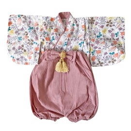Regalo Baby Hakama, 2 Pieces, 27.6 - 35.4 inches (70 - 90 cm), Romper, Girls, Boys, Kimono, Formal, Baby, Shrine Visit, Hundreds of Day Holidays, First Festival, misty pink