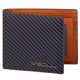 VISOUL Men's Leather Wallet with ID Window, RFID Protection, Genuine Leather Wallet for Men, Carbon and brown, rfid wallet