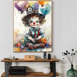 QACEYID DIY Watercolor Clown Boy Diamond Art Kits for Adults, Exquisite Full Round Crystal Gemstone Art Cross Stitch Diamond Painting Kits for Beginners 12x16 Inch, for Room Decor Bathroom Decor
