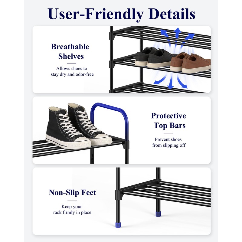 Kitsure Shoe Rack - 3-Tier Space-Saving Shoe Organizer & Shoe