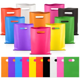 Plastic Party Bag, 100 Pcs Small Merchandise Bag, Multicolor Gift Bags for Small Business, Birthday, Easter, Christmas, Valentine's, Craft Show, Wedding (10 Color)