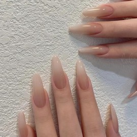 AkiliBIELY Almond Press on Nails Medium Long White Milky Ombre Pink Fake Nails Women Fantasy Glue on Nails Acrylic Gel Stick on Nails Classy Aesthetic False Nails Wedding Birthday