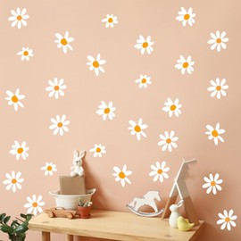 QZKJQDD 48 Pcs Daisy Wall Stickers, Daisy Stickers, Bedrooms White Daisy, Flower Wall Stickers for Girls and Boys Room Nursery Bedroom Decoration