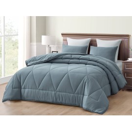 Chezmoi Collection Rory 3-Piece Triangle Quilted Microfiber Comforter Set - Soft Washed Lightweight Geometric Bedding, King, Dusty Blue