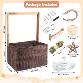 Wisreach Wooden Baby Shower Crate Closet, Baby Storage Crate with Handle, Foldable Handwoven Storage Basket for Baby Shower Gifts