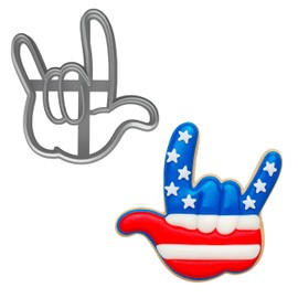 Mighty Gadget I Love You Hand Sign Cookie Cutter - 4x3.8" ASL Love Gesture Baking Mold (Random Color)