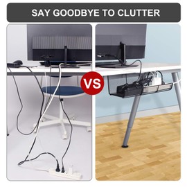 KEEGH Under Desk Cable Management Tray, Metal Cable Tray, Under Desk Cable Organizer, 17 inch Super Sturdy Cord Organizer Rack, Set of 2 Black