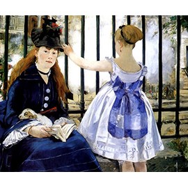 WONDERFULITEMS Gare Saint Lazare Two Girls with Dog at Paris Train Station 1873 French Painting by Manet 20" X 24" Image Size REPRO Canvas Rolled UP