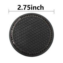 Septe Car Cup Holder Coasters,Cup Holder Insert,Black Rhinestone car Accessories,Black with Black Diamond,2.75 inch 2Pcs