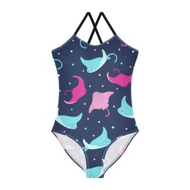 Vozoza Colorful Stingray Marine Baby Girls' Swimwear Quick Dry Toddler Girl One Piece Swimsuit Bathing Suits Size 3t