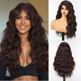 topshe Long Wavy Wine Red Wig 26 Inch Wigs for Women Curly Wavy Natural Looking Heat Resistant Synthetic Hair Replacement Wig