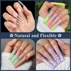 Luckyfairy Tapered Square Nail Tips, XXL 240Pcs 12 Sizes Full Cover Fake Nails Extra Long Straight Nail Tips No C Curve Gel Nails Clear Gel Nails Tips Nail Extension for DIY Nail Art
