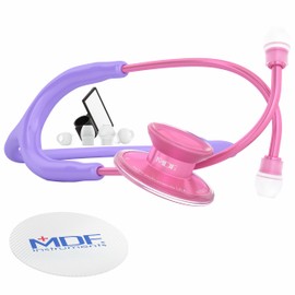 MDF Acoustica Lightweight Stethoscope for Doctors, Nurses, Students, Home Health Use, Adult, Dual Head, Pastel Purple Tube, Pink Pinkore Chestpiece-Headset, MDF747XPPO07