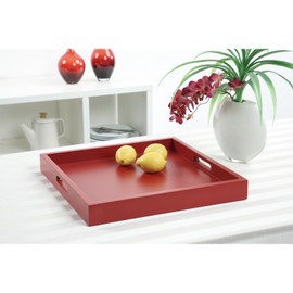 Maykoosh Mediterranean Mastery Tray, Urban Serving Tray with Cut Out Handles for Multifunctional Use, Painted Red Wood, 16.75" x 16.75" x 2".