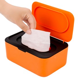 Baby Wipes Dispenser, Wipe Holder for Baby & Adult,Keeps Wet Tissue Fresh, Non-Slip Wipes Case,Easy Open & Close， Flushable Wipe Container with Sealing Design Lid (Orange)