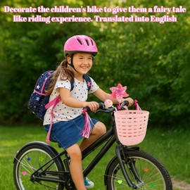 Kids Bike Basket Set - Bike Accessories Kids Cute and Fun Kids' Bike Accessories, Including Cycling Baskets, Bicycle Bells, Bow Tassel, Spokes Beads and Windmills, Bicycle Decorations for Girl