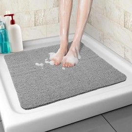 Wuudi Shower Mat, Bath Mat Non Slip Shower Mats for Inside Shower Anti Mould Washable Bath Mats with Drain Hole for Bathroom Floor Shower Stall Wet Areas, PVC Bathtub Mat(53 x 53 cm, Grey)